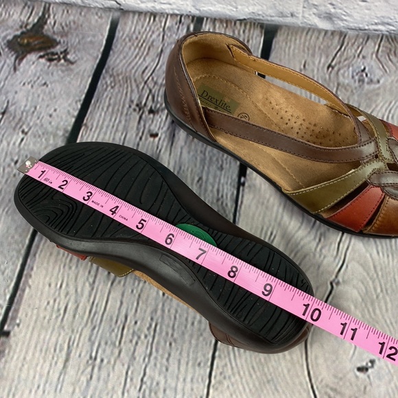 DREXLITE LEATHER CLASSIC Brown Red Green Leather Sandal Flats - Picture 10 of 17